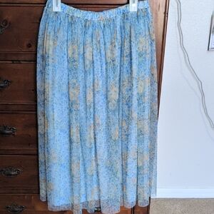 Altar'd State Light Blue and Soft Yellow Floral Midi Skirt